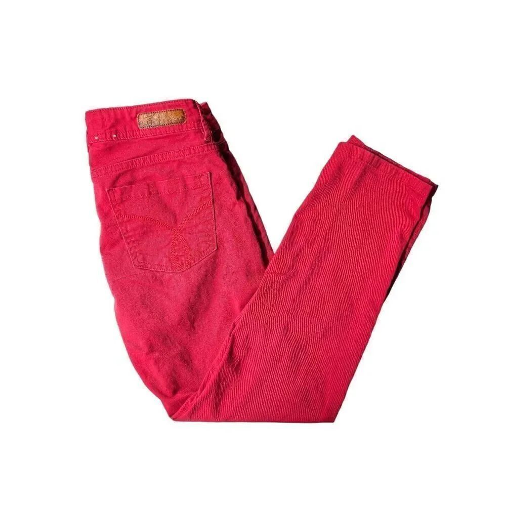 Calvin Klein Jeans Skinny Crop Red Button Front 5 Pockets Solid Print Size 2